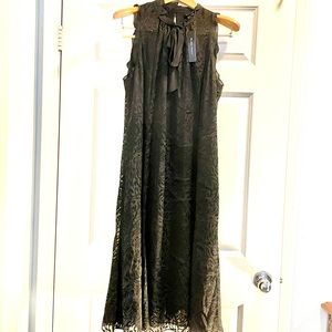 NWT ELLEN TRACY BLACK FLORAL LACE HALTER DRESS 16